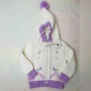 Vintage Petit Jouet Lilac Floral Embroidered Baby Girl Hoodie Sweater 6-9 Months
